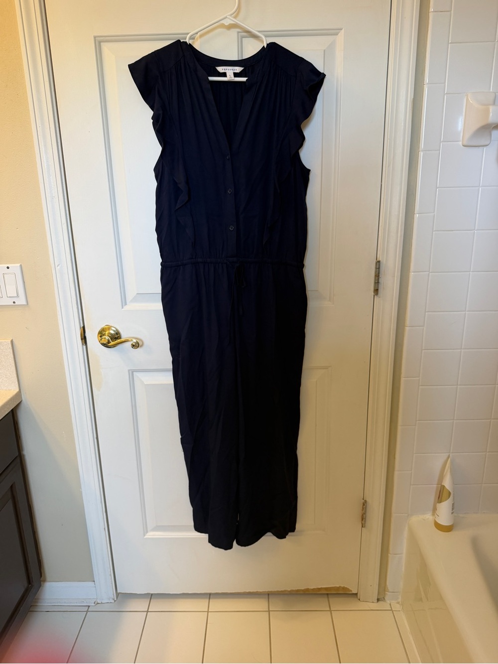 POPSUGAR Navy Sleeveless Button-Up Jumpsuit Large